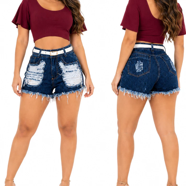 Short Jeans Feminino Cintura Alta Destroyed