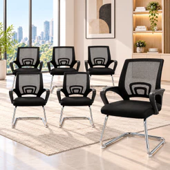 Kit 6 Cadeira de Escritório Begonia Tela Mesh Fixa Apoio Lombar Estrutura Metálica Suporta 120kg Home Office Corporativo