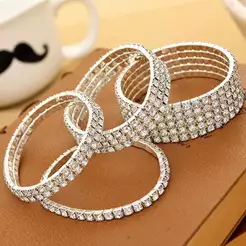 Pulseira Feminina de Strass Prateada com Brilho para Festa Casamento e Formatura