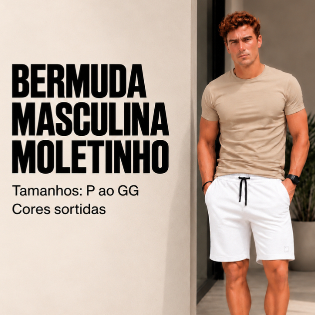 Bermuda Shorts Masculina Moletinho Moletom Academia Treino Confortável Dia a Dia Casual Com Bolso