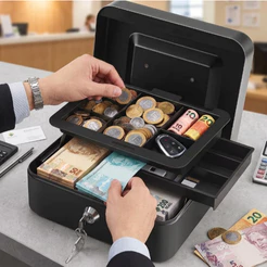 Cofres de dinheiro com bandeja e fechadura com chave