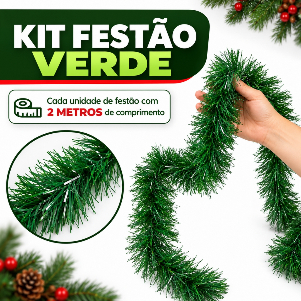 Kit 20 Metros Festão Preenchimento Enfeite Árvore de Natal 8cm Decoração Natalina para Árvores — imagem 2 de 2