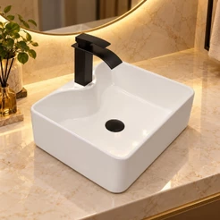 Kit Cuba Apoio Retangular com Mesa Louça Torneira Cascata Preta