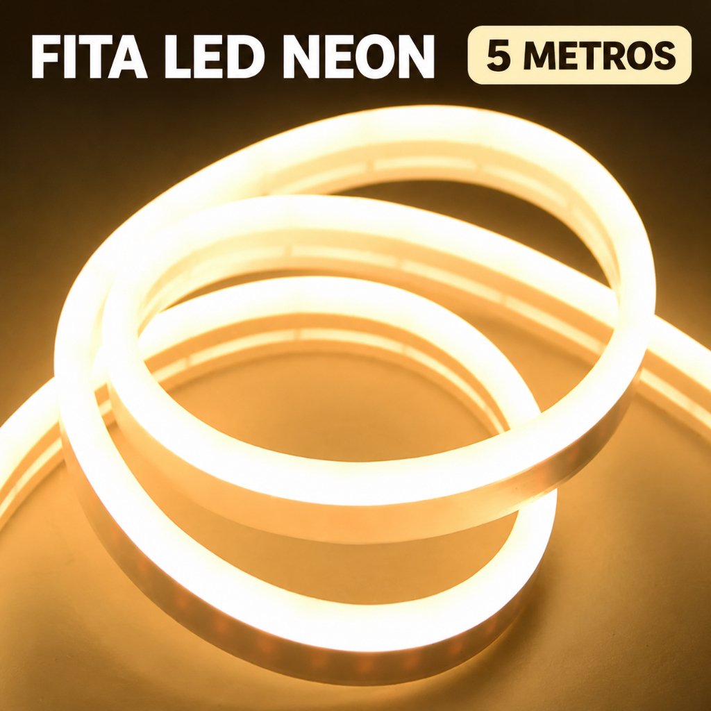 Fita de LED Mangueira Neon 5 Metros IP65 Flexível Com ou Sem Fonte | 8 Cores