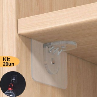 Kit 12/24/48 Suporte Reforçado Adesivo Prateleira Transparente Mão Francesa Cantoneira