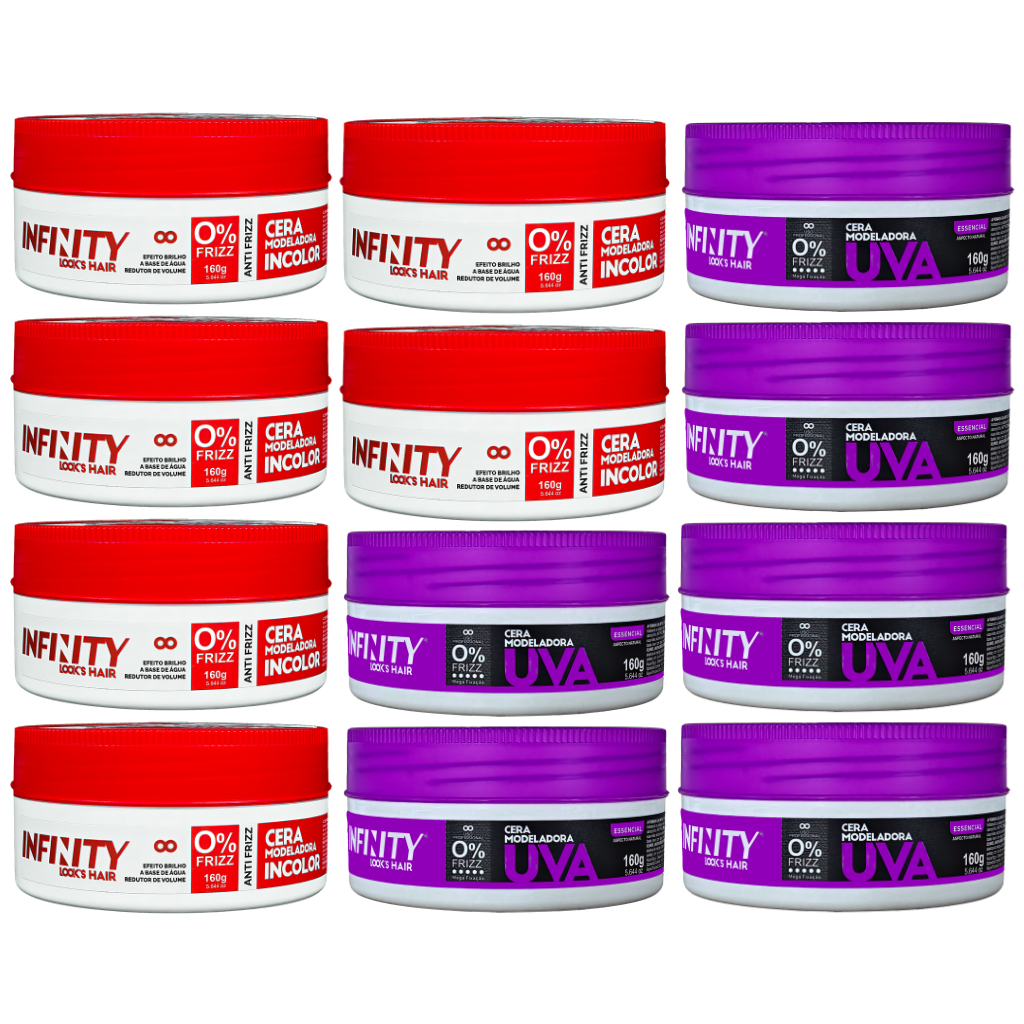 KIT 12 CERAS MODELADORAS INCOLOR E UVA INFINITY 160G - 6 UNIDADES DE CADA