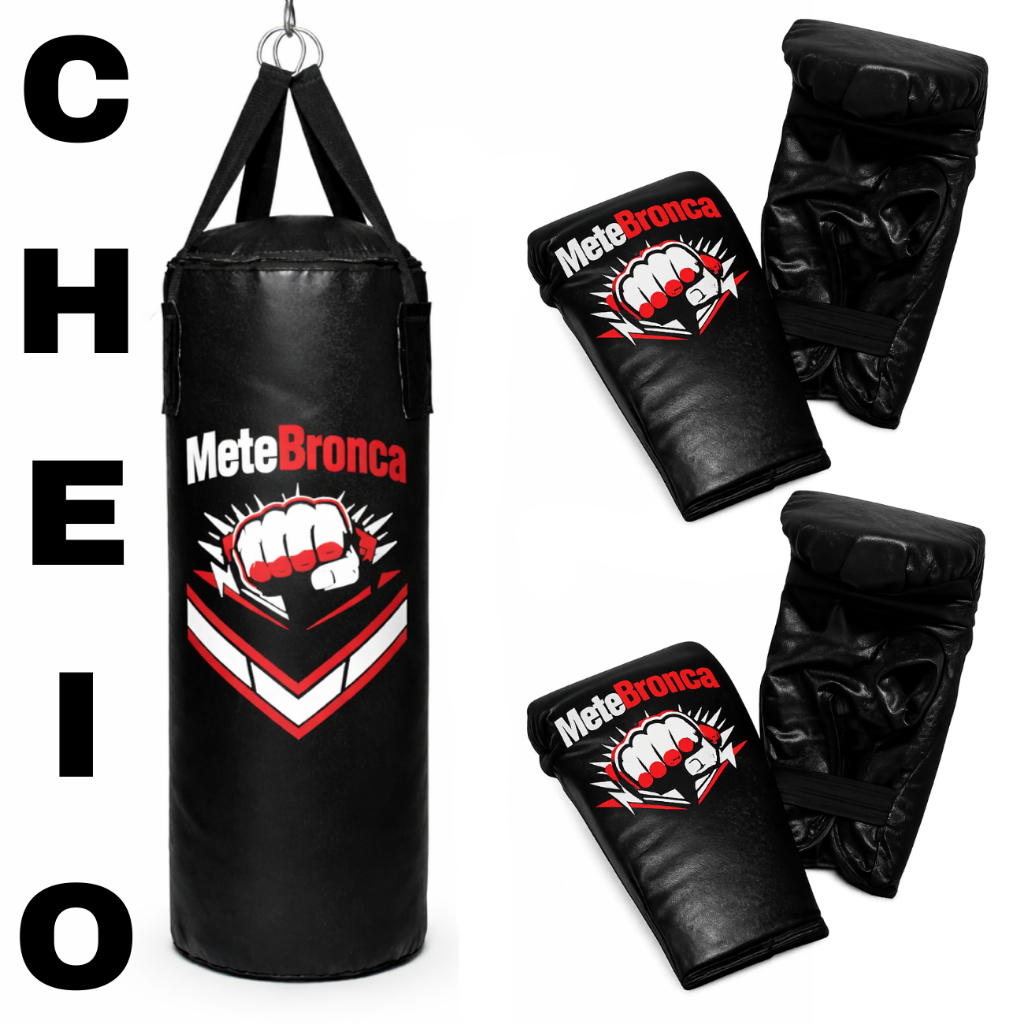 Kit Treino Duplo Saco De Pancada 70cm Cheio + 2 Pares Luvas Boxe e Artes Marciais Mete Bronca