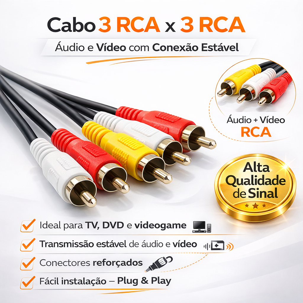 Cabo 3RCA X 3RCA - DVD; Home Theater, Aparelho de TV