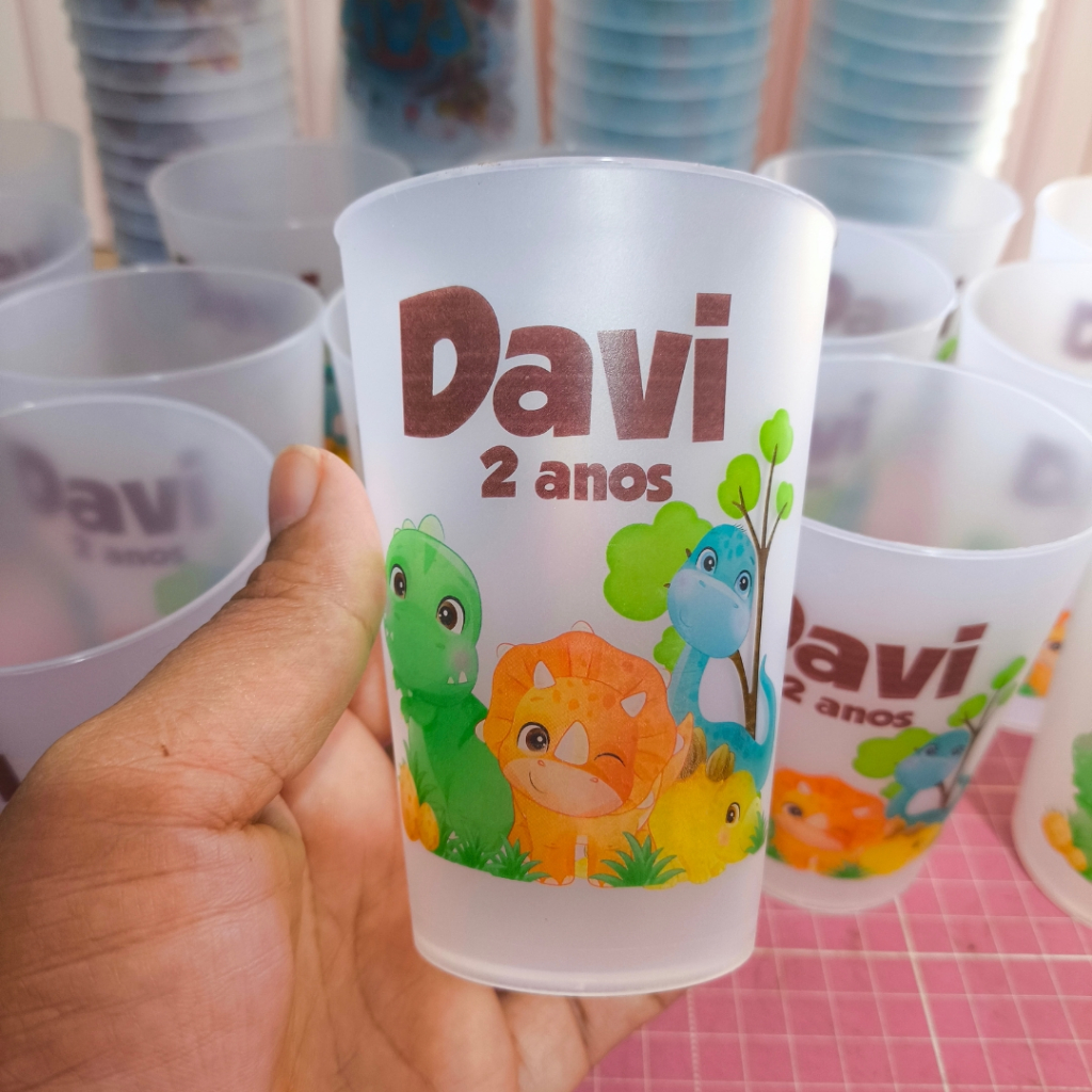 Copo Ecológico 300ml Personalizado 50 unidadaes | Lembrancinha Infantil Dinossauro | Copo Festa Aniversário Sem Tampa