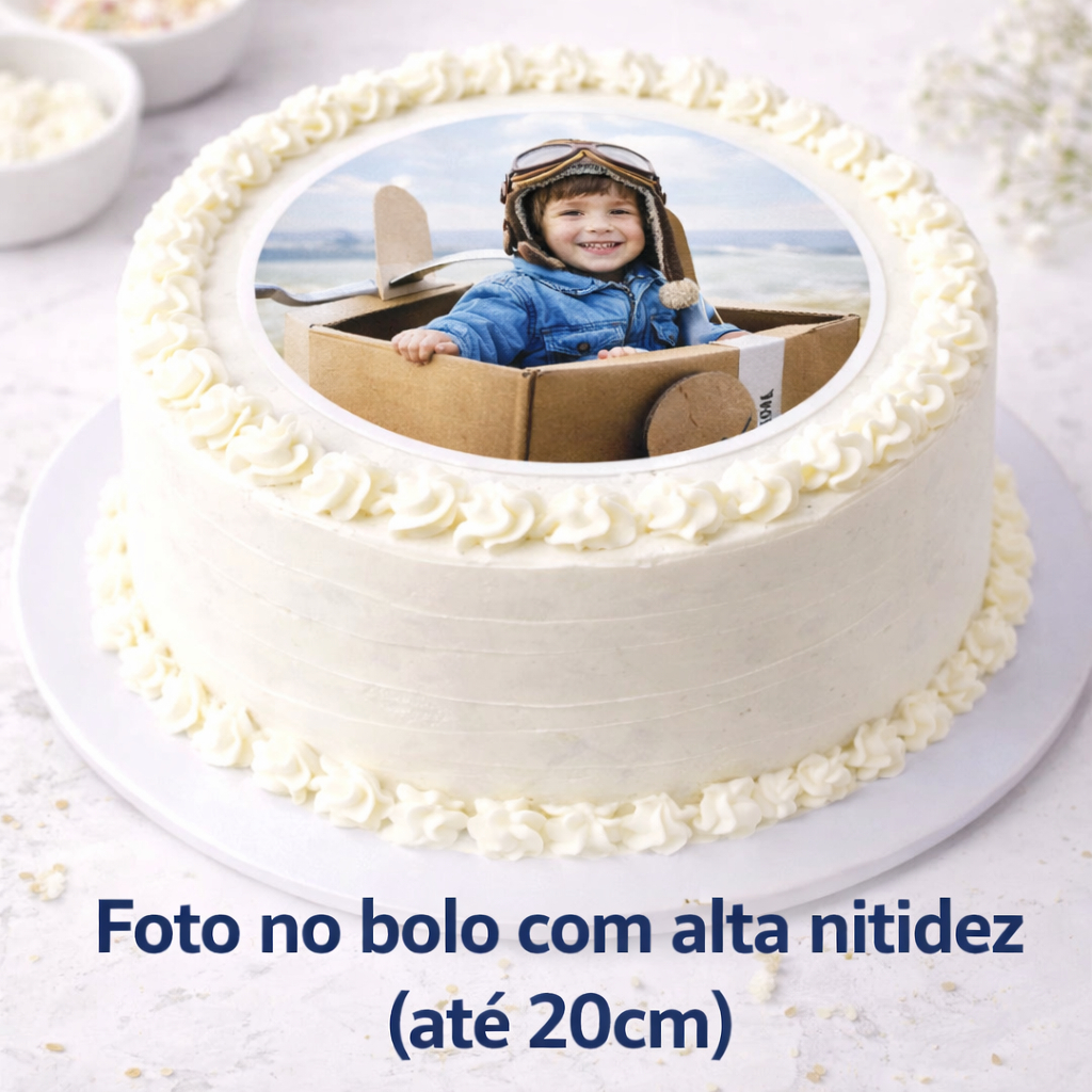 Papel de Arroz Personalizado Para Bolo Redondo Até 20cm Foto Comestível Impressão Profissional Não Recortado