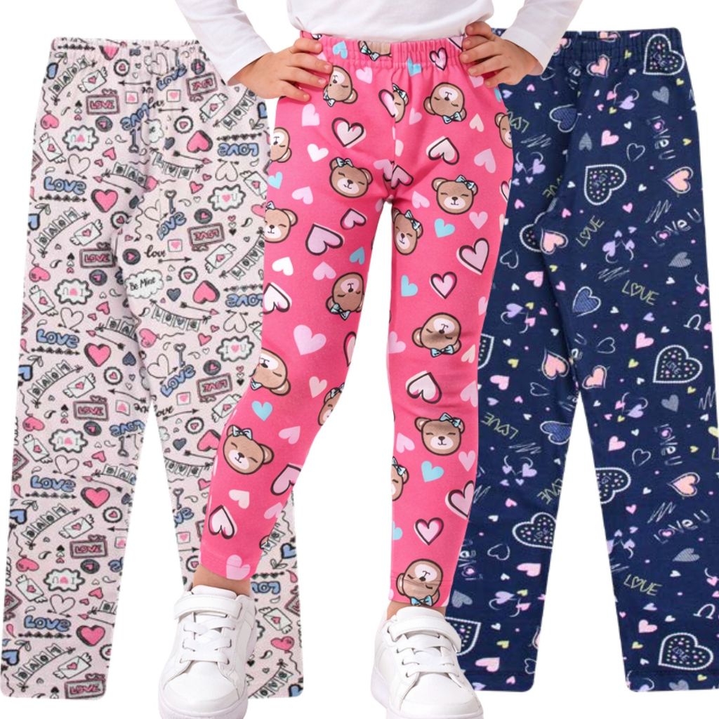 Kit 3Leggings Estampadas Infanti -  Tamanhos 1 ao 08 - Estampas Sortidas