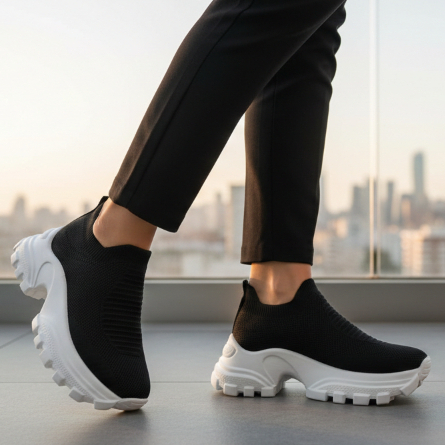 Tênis Feminino Tratorado malha knit tricô Meia Slip On Confortável Estilo Blogueira moda calce facil