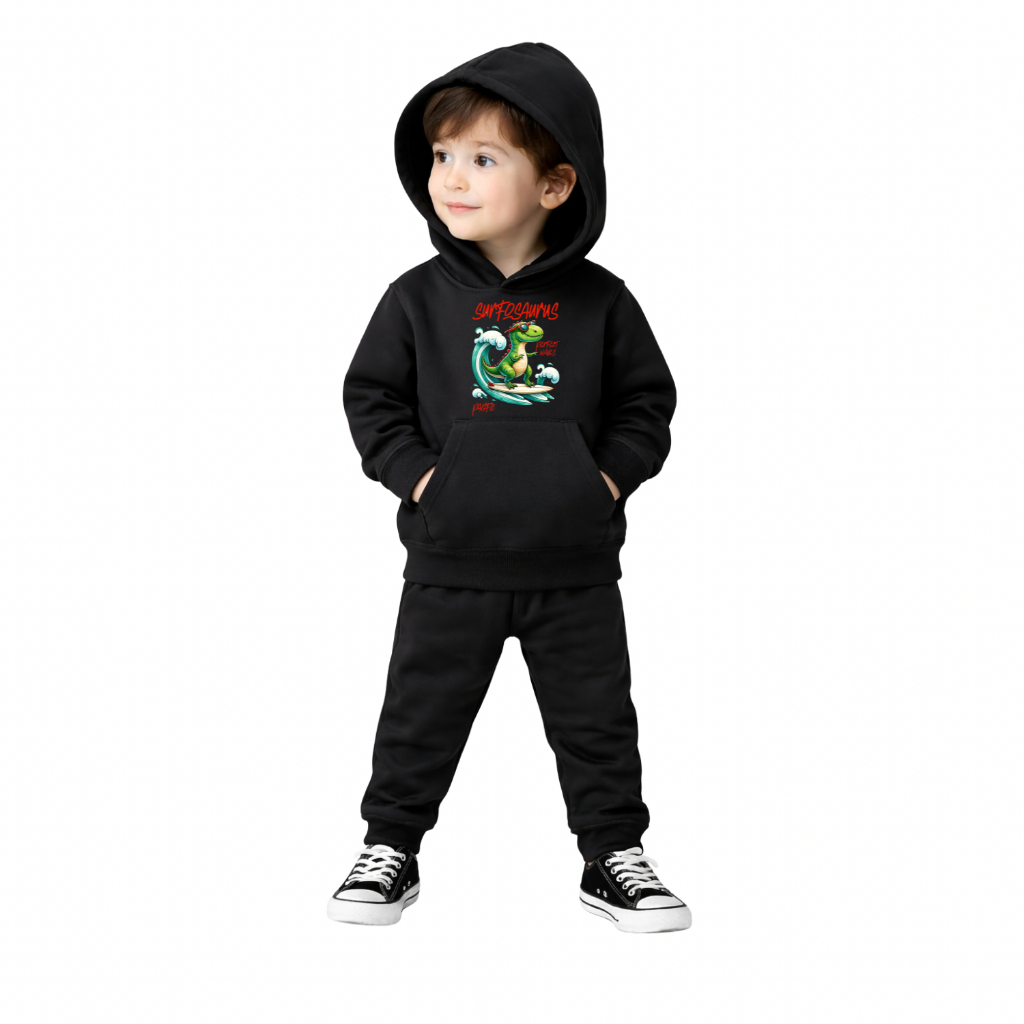 Conjunto Moletom Infantil Estampado Dinossauros Calça com Bolso e Blusa Canguru