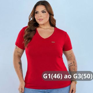 Blusa Feminina Plus Size G1 ao G3 Gola V Manga Curta Malha Viscolycra Moda Básica Confortável e Elegante Dia a Dia em Oferta na Shopee