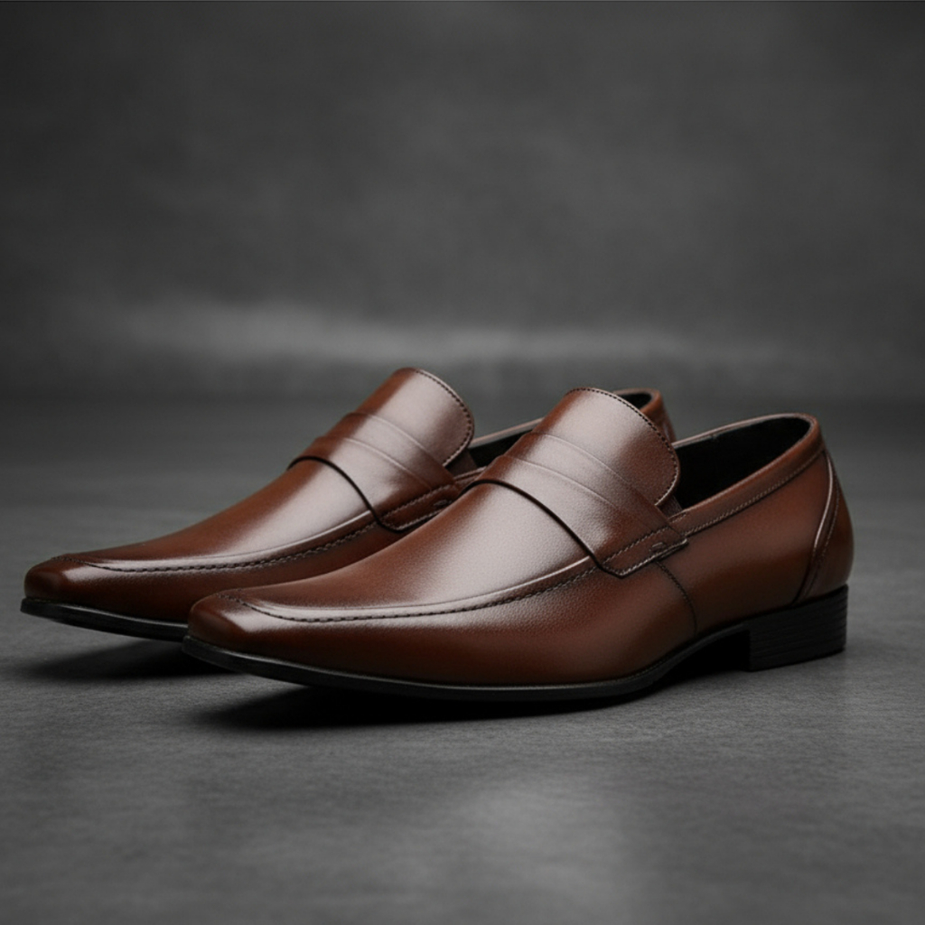 Sapato Social Masculino Clássico Bico Fino Em Couro Mocassim Formal Loafer Sola de Borracha Elegante