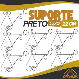 Kit 10 Suporte De Vaso Suspenso 22cm Preto Arabesco Mão Francesa Luxo Art De Parede Para Vaso Planta Suspenso