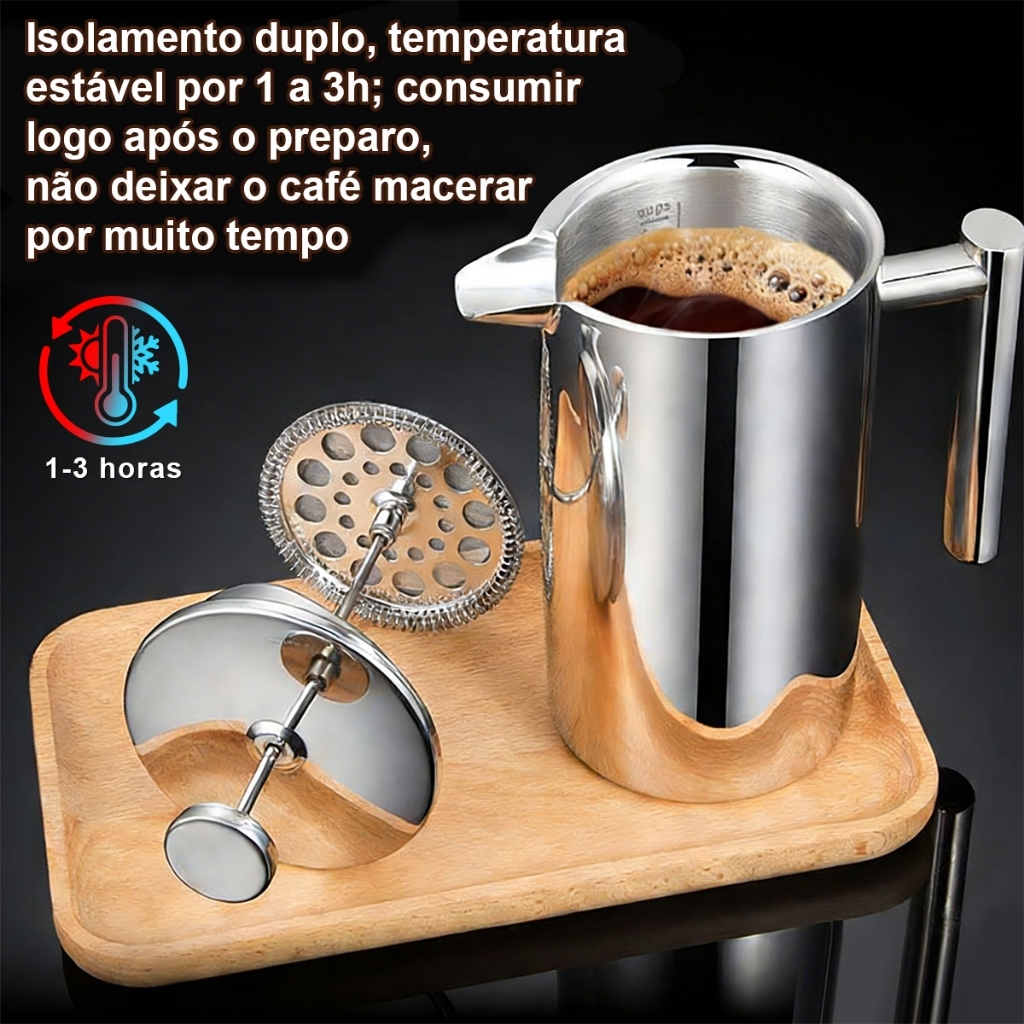 Cafeteira Prensa Francesa 800ml de Aço Inoxidável - Coleção Barista Profissional Ideal para Café e Chá