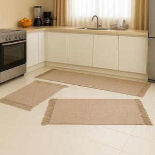 Jogo de Passadeira Tear, Tapete de Cozinha, Kit 3 Peças 100% Algodão Decorativo