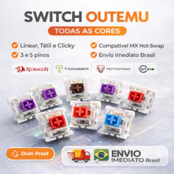 Switch Outemu Para Teclado Mecânico 3 Pinos Red Blue Brown Linear Tátil Clicky Hot Swap Anti-Poeira - Frete Grátis