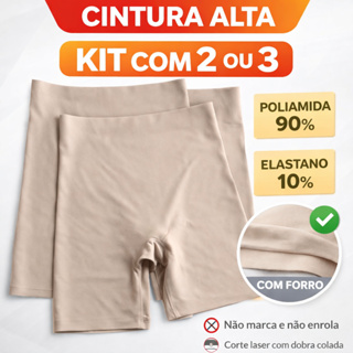 Kit Com 2 e 3 Shorts Cintura Alta Poliamida Segunda Pele Com Forro, Corte laser Dobra colada em Oferta na Shopee