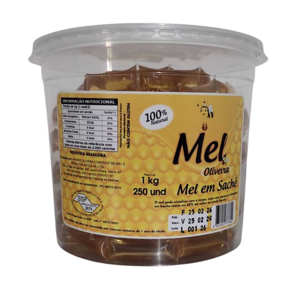 Sachês de Mel Puro 1kg com 250 Unidades