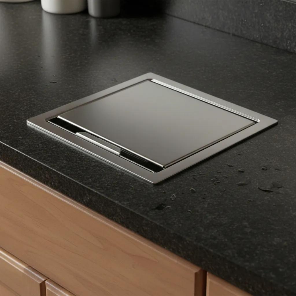 Cesto De Lixo Inox Lixeira De Embutir Quadrada 4l Para Cozinha Balcão de Mármore Drywall