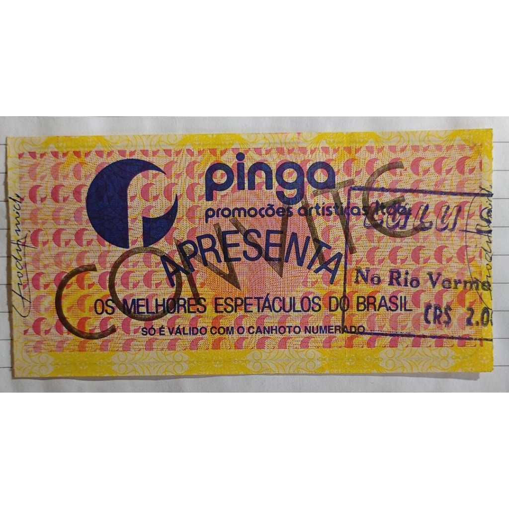 Ingresso Antigo – Show de Lulu Santos – Ginásio Rio Vermelho – Goiânia (GO)
