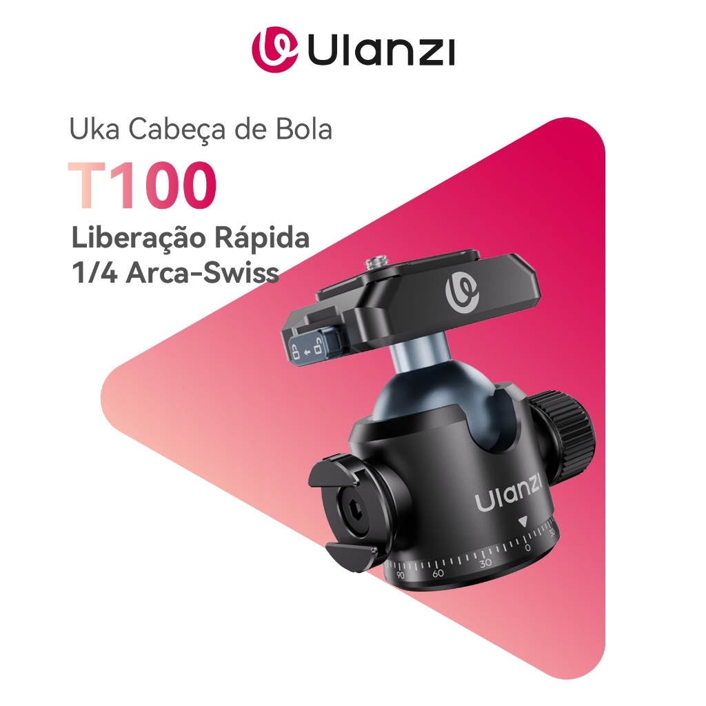 ULANZI T100 Uka Cabeça de Bola Panorâmica 360° com Liberação Rápida – Tripé Universal DSLR/Smartphone