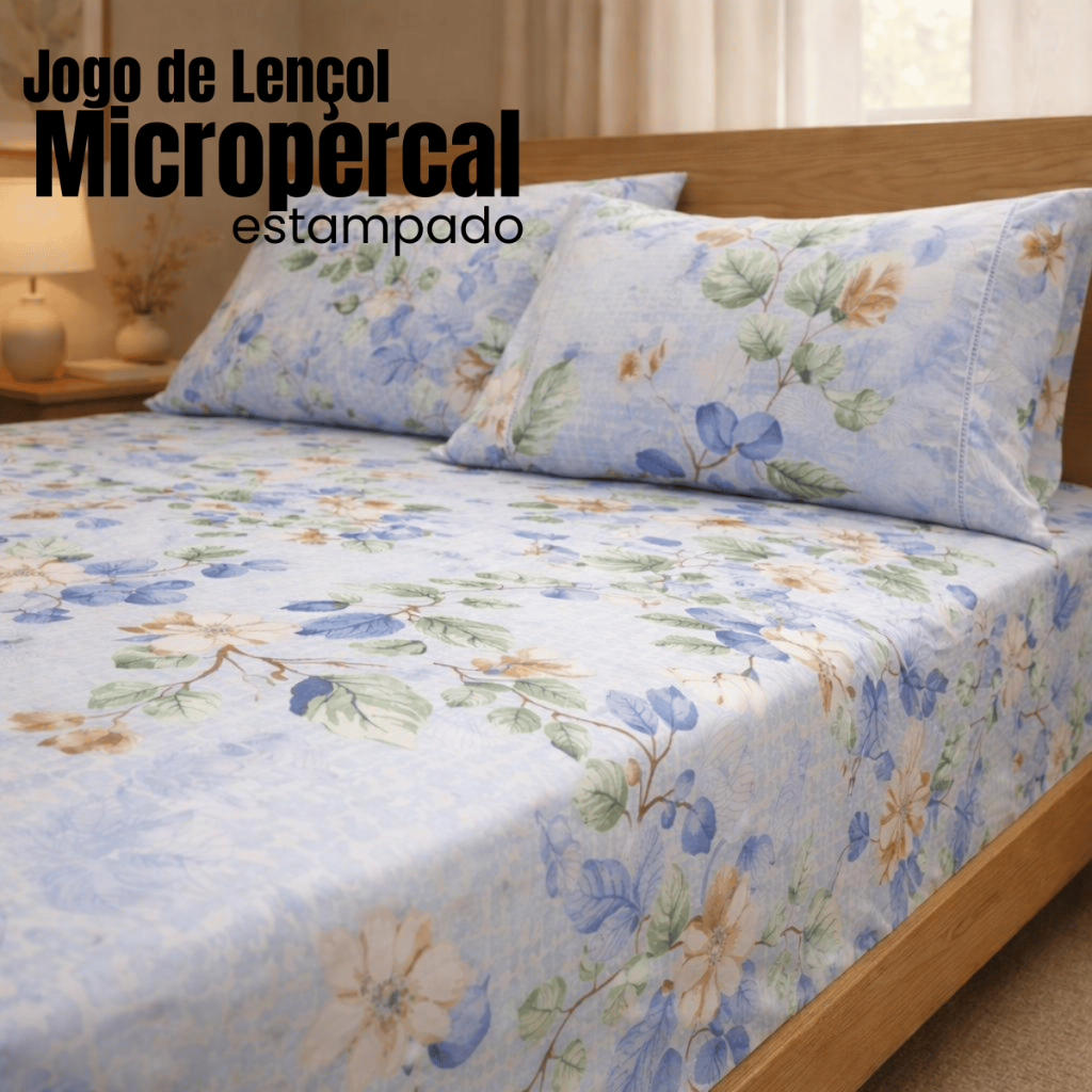 Lençol Casal Queen Solteiro King Jogo Micropercal Estampado 200 Fios Toque Macio Elástico 3 Peças