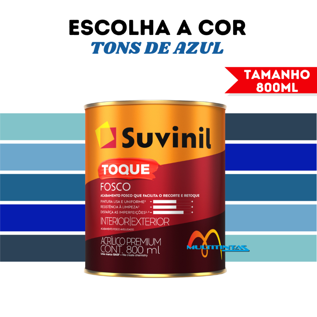 Tinta Acrílica Fosco 800ml Tons De Azul Parede Toque Fosco Suvinil em Oferta na Shopee