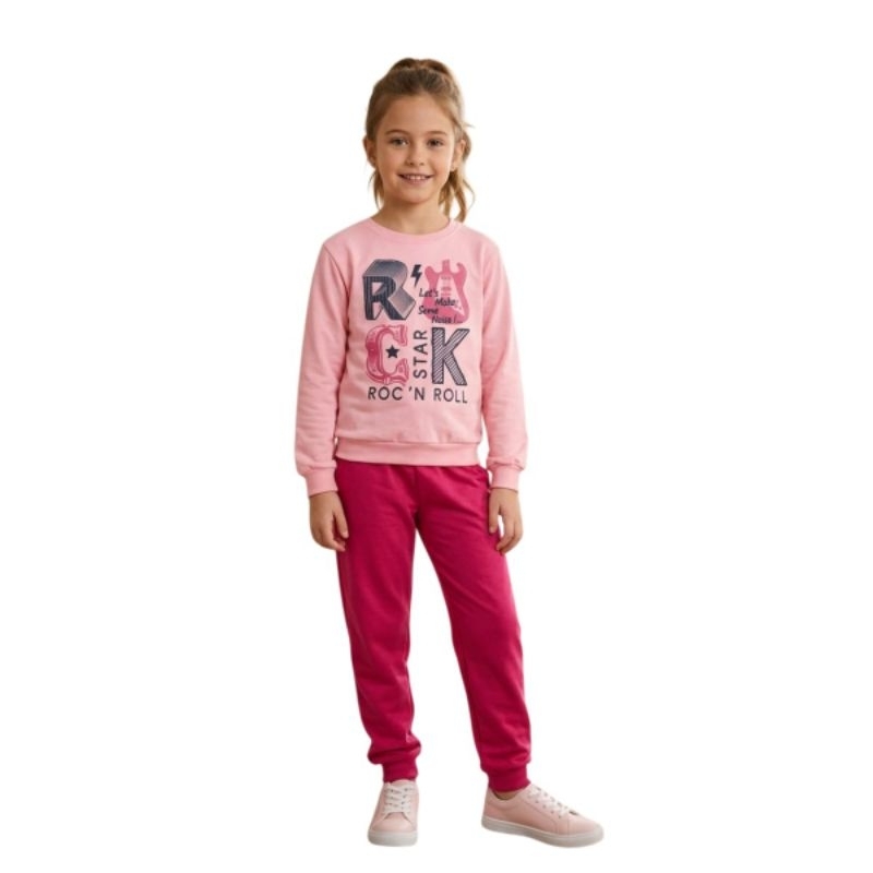 Conjunto Moletom Infantil Feminino Menina  Quentinho Leve Gola Careca e Com Capuz do 01 ao 12