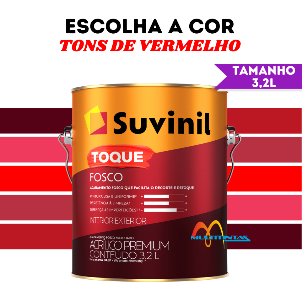 Tinta Acrílica Fosco 3,2l Tons de Vermelho Parede Toque Fosco Suvinil