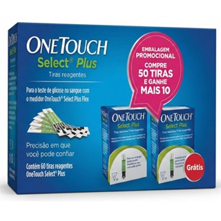 60 Tiras One Touch Select Plus para medir glicemia compatível com aparelho One Touch Select Plus Flex em Oferta na Shopee