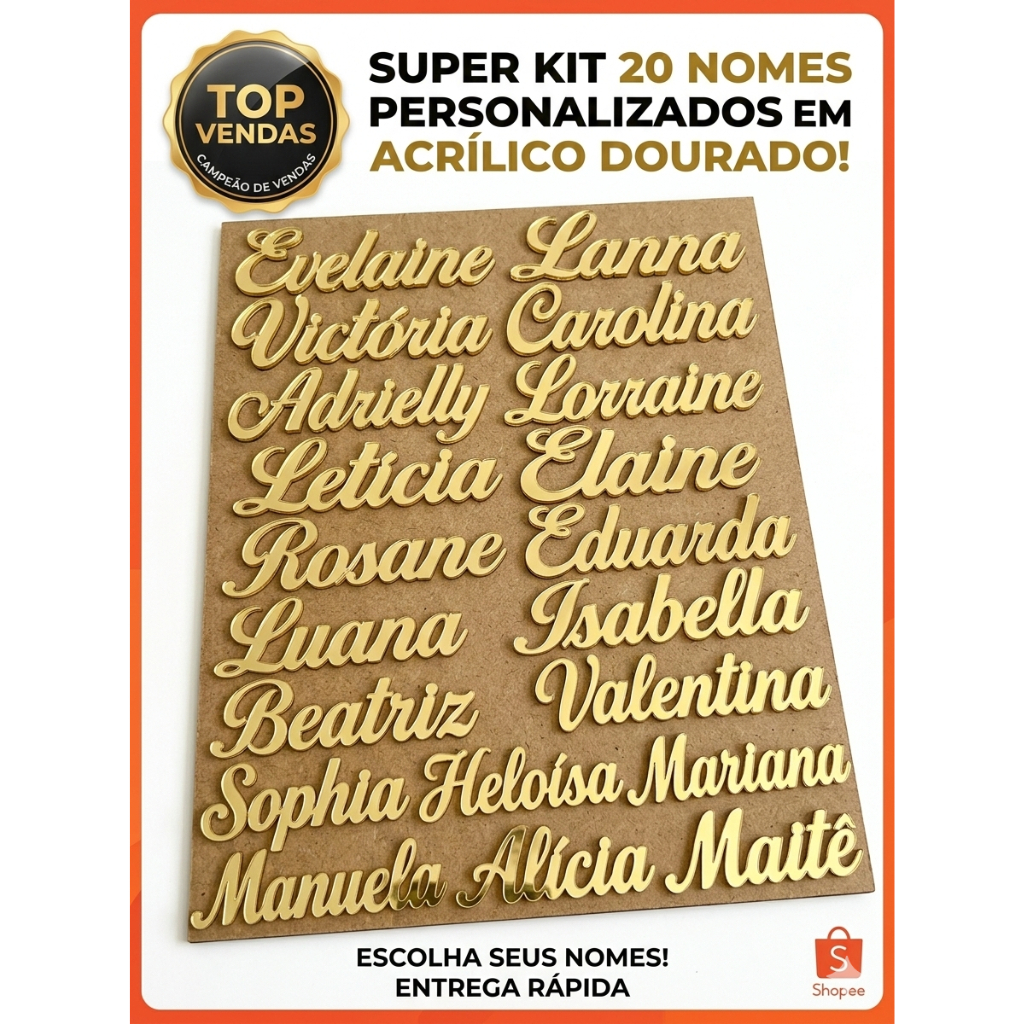 Kit 20 Nomes Personalizados em Acrílico Espelhado 5x2cm – Decoração Festa, Lembrancinha e Artesanato em Oferta na Shopee