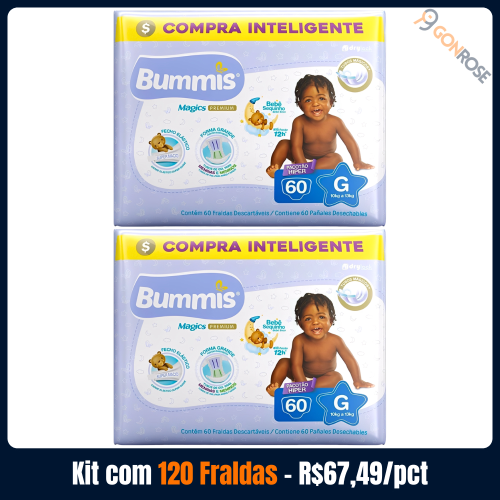 2 Capricho Fralda Bummis Magic Premium Hiper G 60 unidades cada (kit)