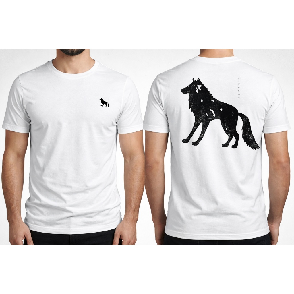 Camiseta Acostamento Básica branca, Azul, Rosa e várias cores com lobo grande atrás
