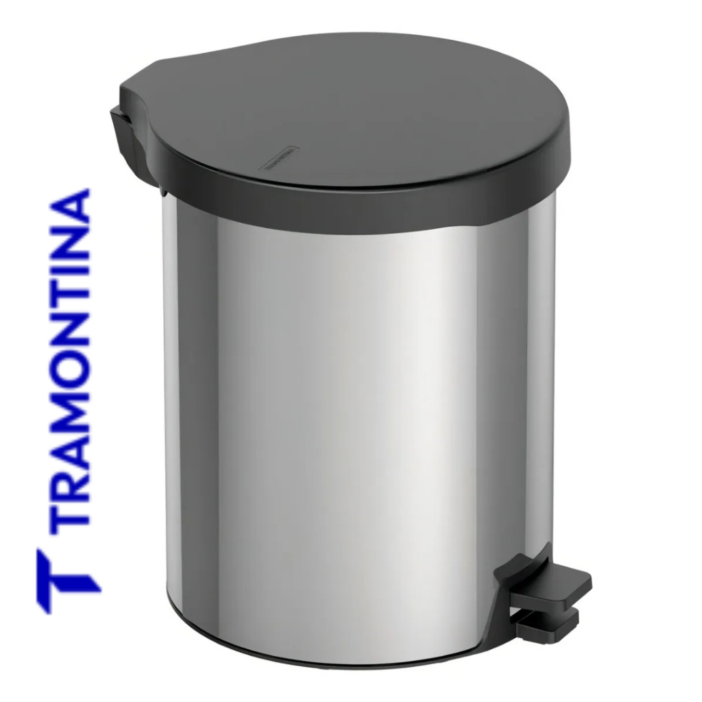 Lixeira Inox 12L Com Pedal e Tampa Banheiro Cozinha Escritório 12 Litros New Tramontina 94538712