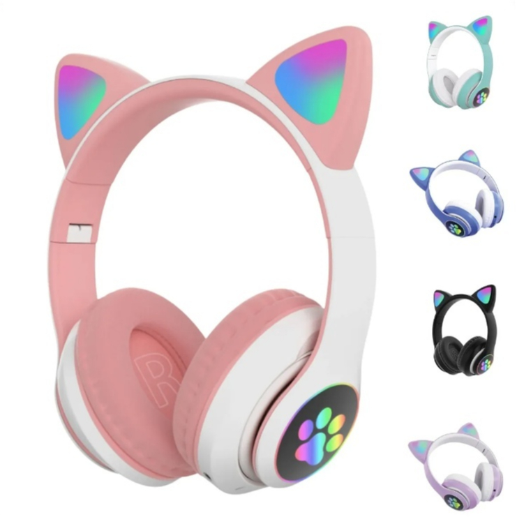 Fone de Ouvido Gatinho Bluetooth Infantil com LED Headphone Sem Fio Ajustável com Microfone