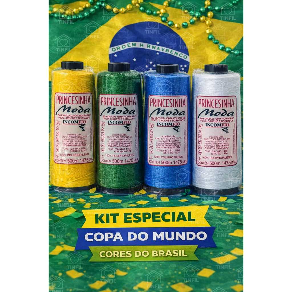 KIT 4 LINHAS PRINCESINHA Edição Cores do Brasil  - Crochê / Artesanato / Bordados / Decorações / Tranças Cabelo em Oferta na Shopee