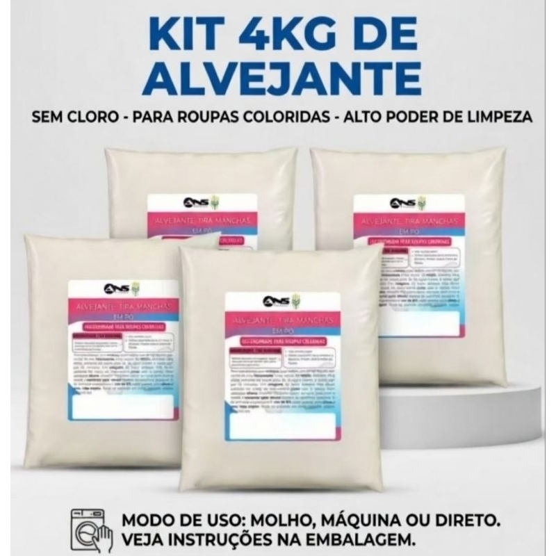 Kit 4kg Alvejantes Tira Manchas em Pó Sem Cloro – Oxigênio Ativo para lavar Roupas Coloridas.