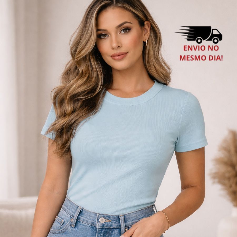 Blusa Feminina Ribana Canelada Manga Curta Justinha – Básica Estilosa, Conforto e Elegância