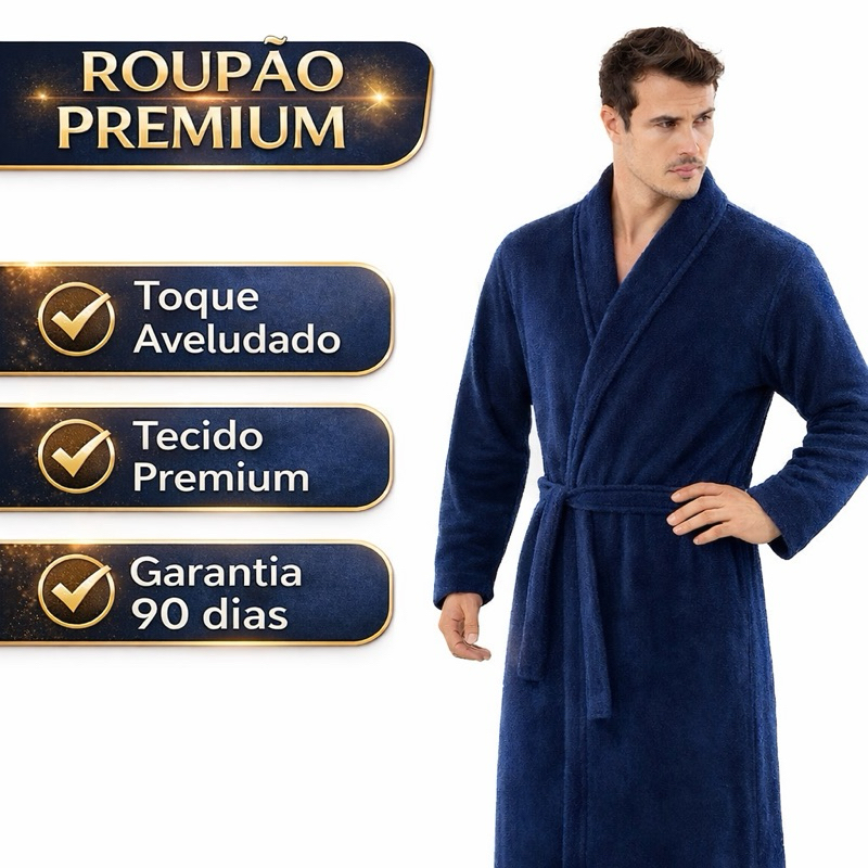 Roupão de Banho Masculino Adulto Microfibra Manga Longa Premium Super Macio