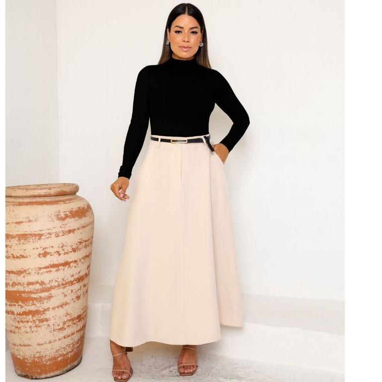 Saia Longa Rodada Feminina Alfaiataria Moda Evangélica Casual Básica Inverno Cintura Alta Elegante Tendência em Oferta na Shopee