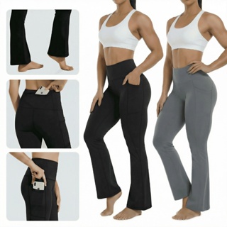 Calças de Yoga Bootcut Femininas, Cintura Alta, Impermeáveis, Opacas, Controle Abdominal, Leggings Ajustadas em Oferta na Shopee