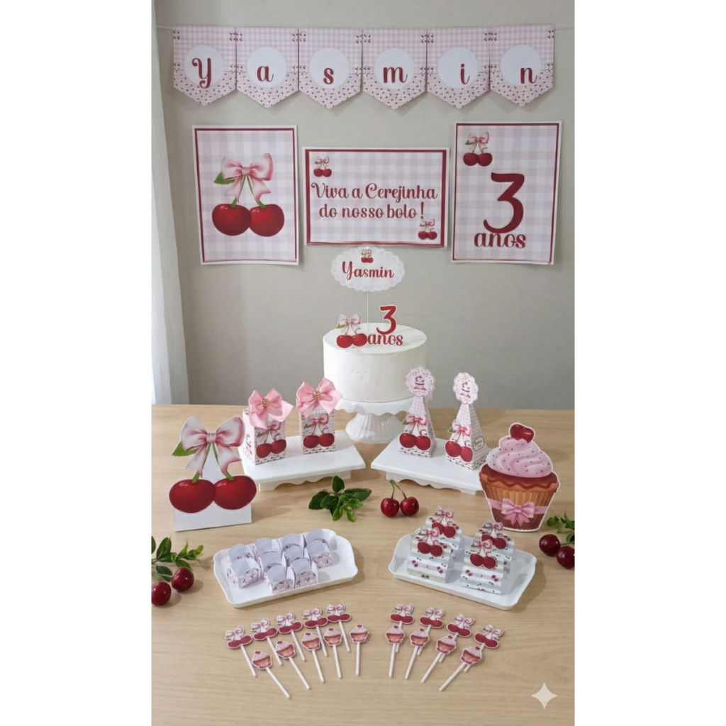 kit festa tema cerejinha, só um bolinho-mesversario-aniversario- FAZEMOS OS TEMAS em Oferta na Shopee