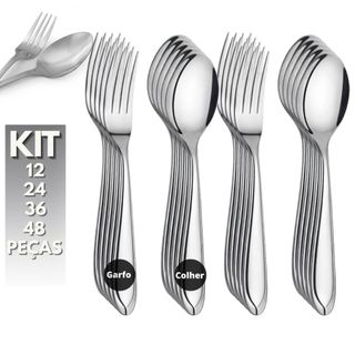 Jogo de Talhares Inox Colheres de Sopa e Garfos de Mesa Talheres Faqueiro Kit 12, 24, 36 …