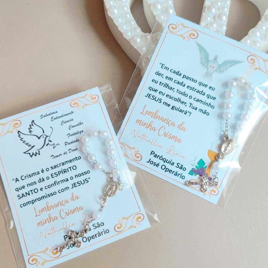 20 - 25 - 30 -50 - Lembrancinha Batismo Mini terço com cartão PERSONALIZADO -  batizado - lembrancinha batizado