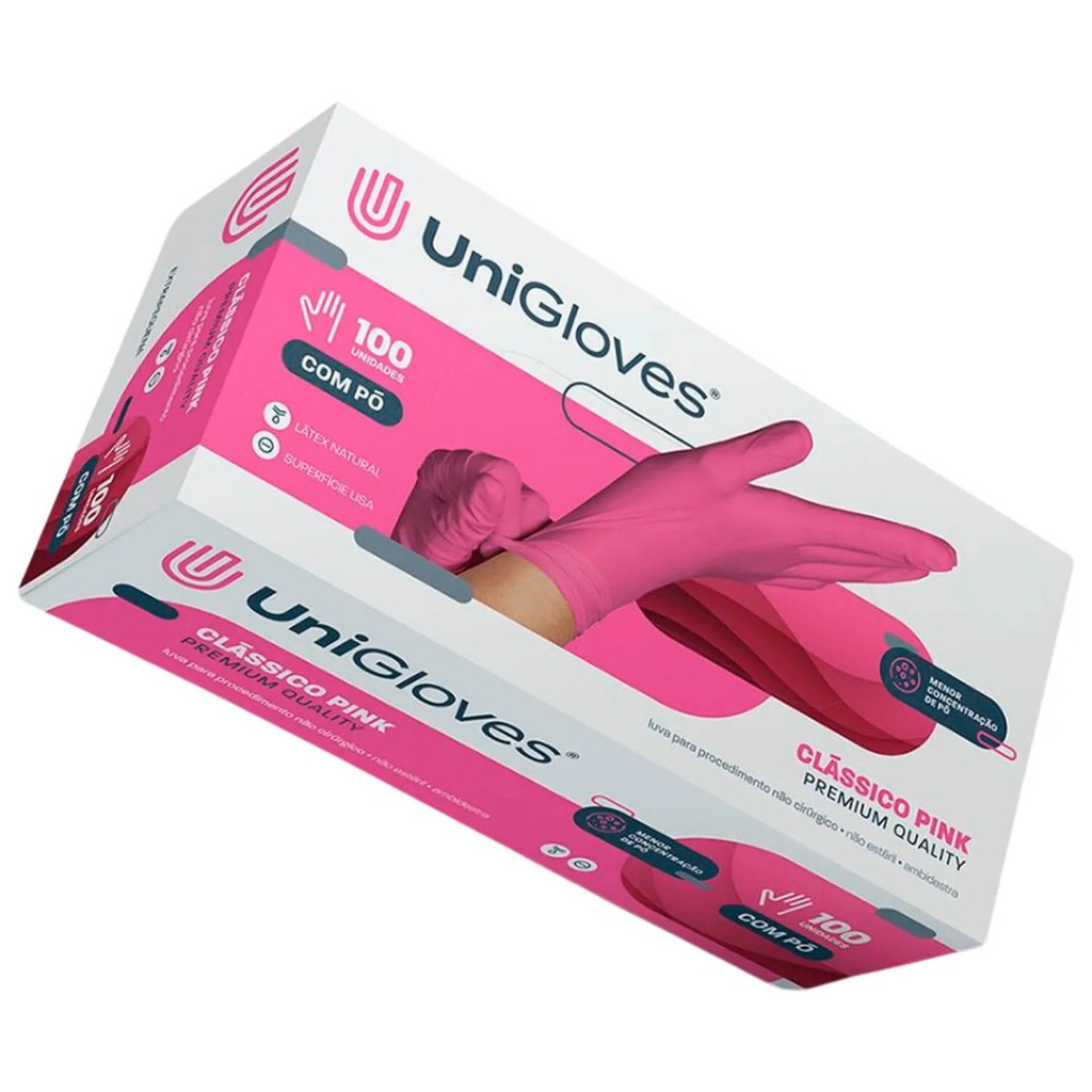 Luva De Procedimento Com Pó Premium Pink Com 100 Unidades UniGloves em Oferta na Shopee