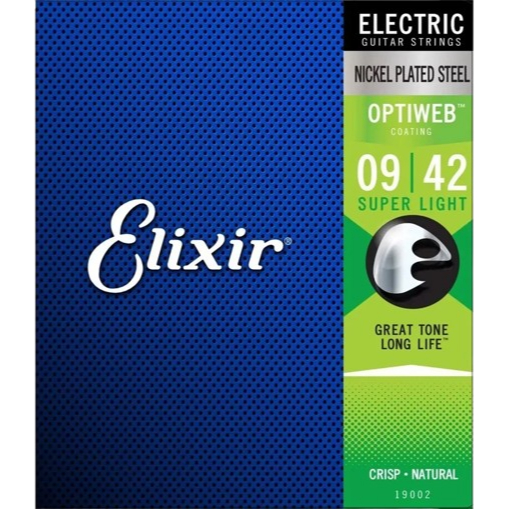 Encordoamento Elixir 009 Optiweb Guitarra Elétrica 09-42 Super Light Original Alta Durabilidade