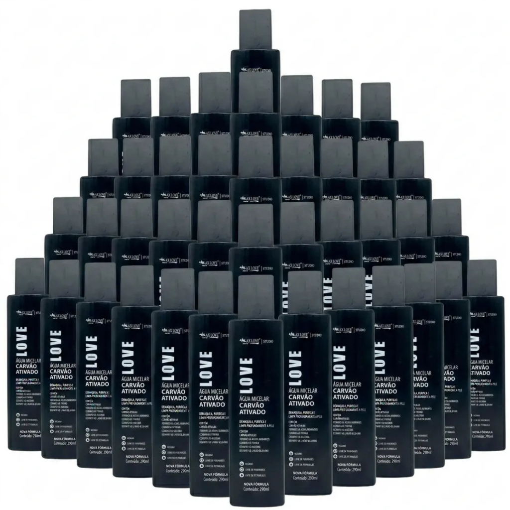 Box C/ 48un Água Micelar Max Love 290ml - Carvão Ativado